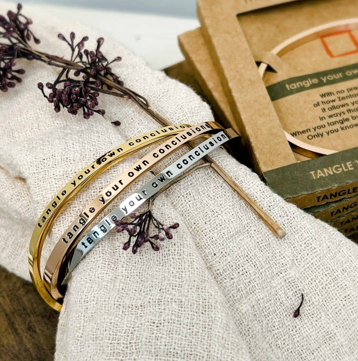 Zentangle whisper bracelet: Tangle your own conclusions, express your unique self in gold.